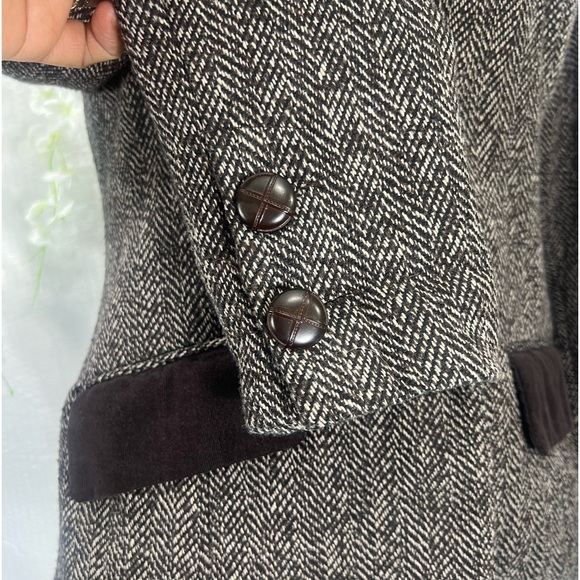 Women's Tweed Blazer Size Medium Brown Herringbone VELVETEEN Trim Dollhouse - Picture 10 of 14